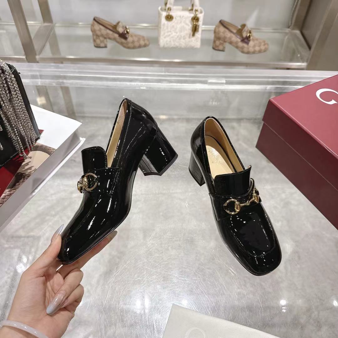 GG Women's Loafer Pump 55mm Horsebit Black Patent leather 502603