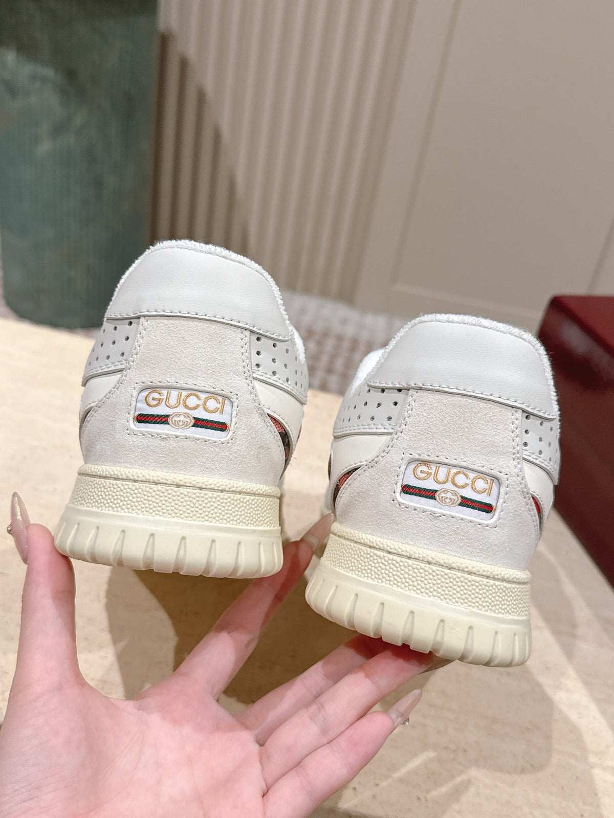 GG Re-Web Sneakers White Black Light Pink Calfskin 584475