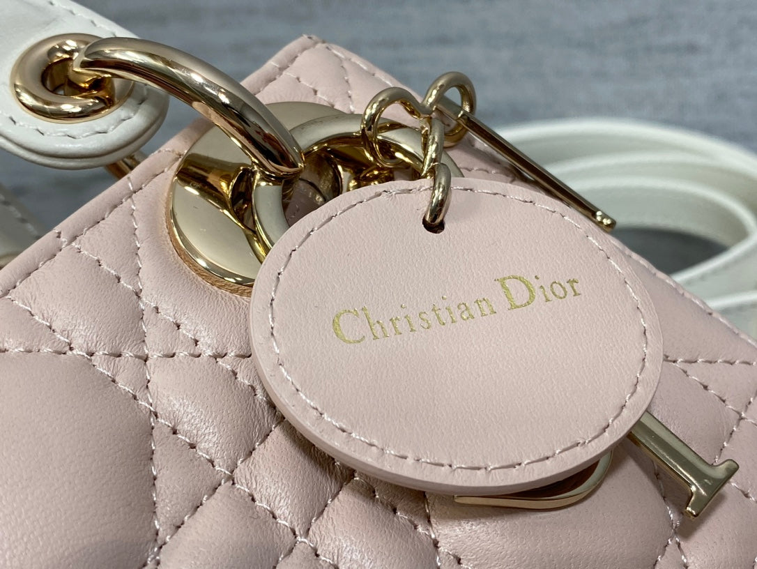 mini lady 17 pink white lambskin
