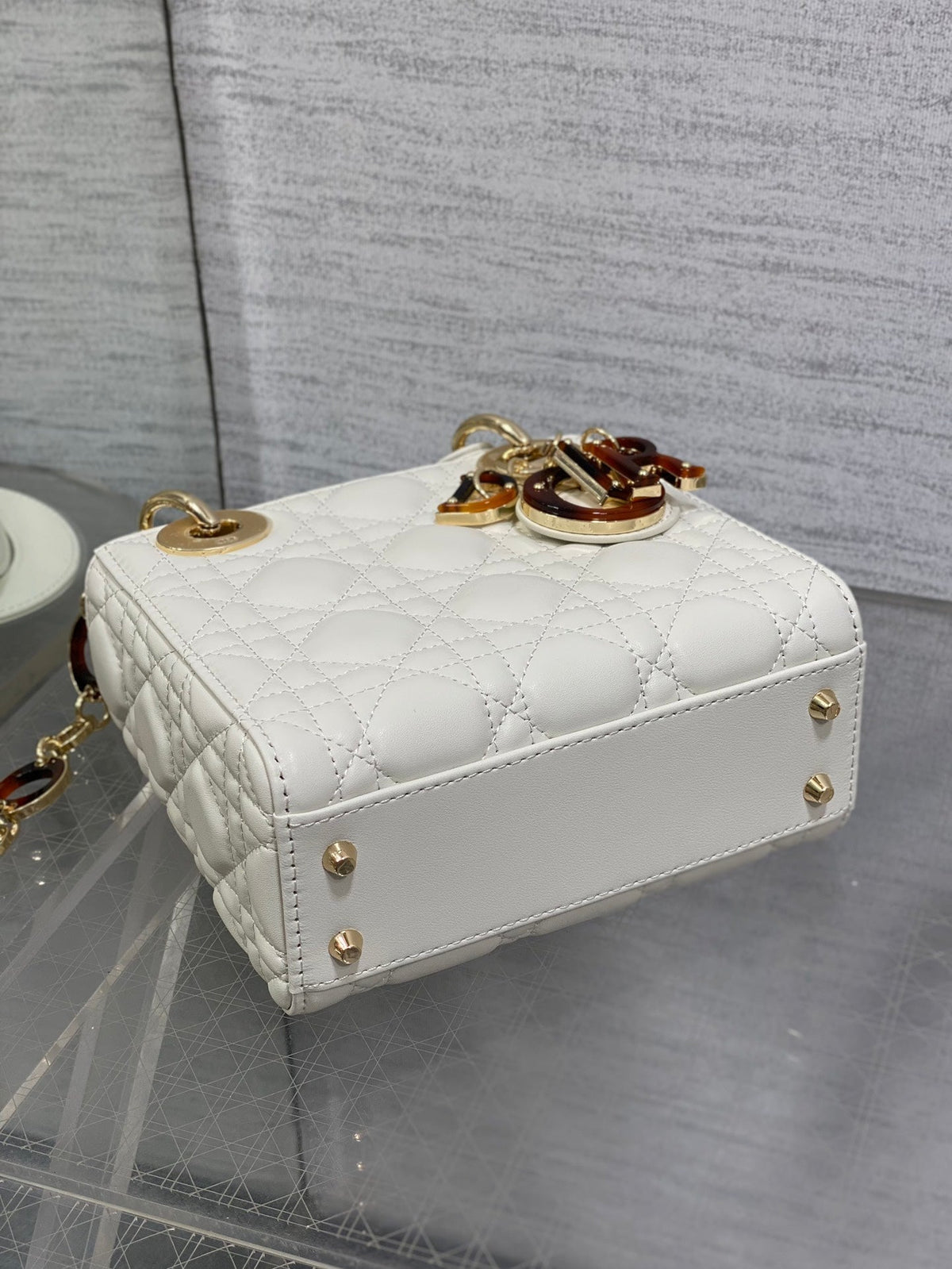 CD Lady 17cm White Lambskin Brown Charm