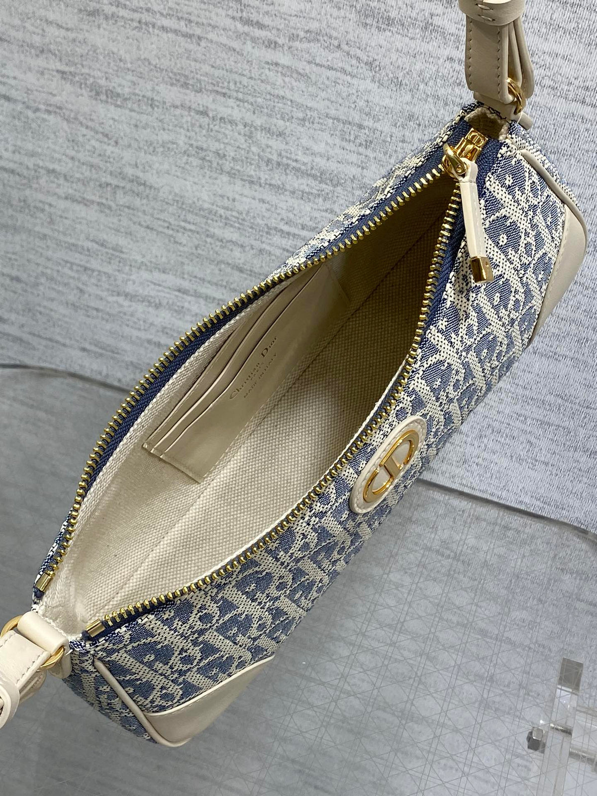 CD Cigale mini bag 26 blue raffia-effect fabric