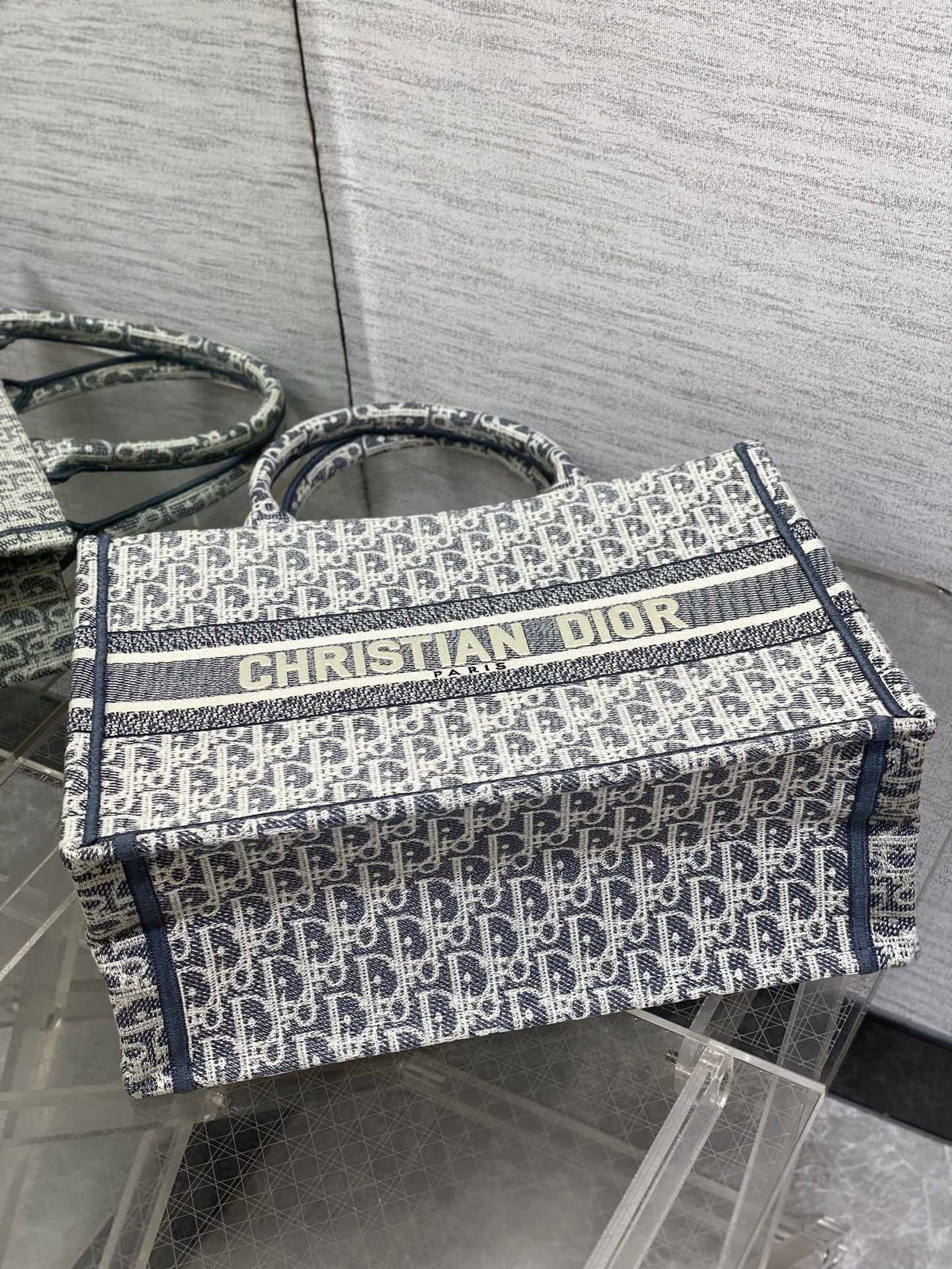 CD Medium Dior Book Tote Light Blue Denim Oblique Jacquard