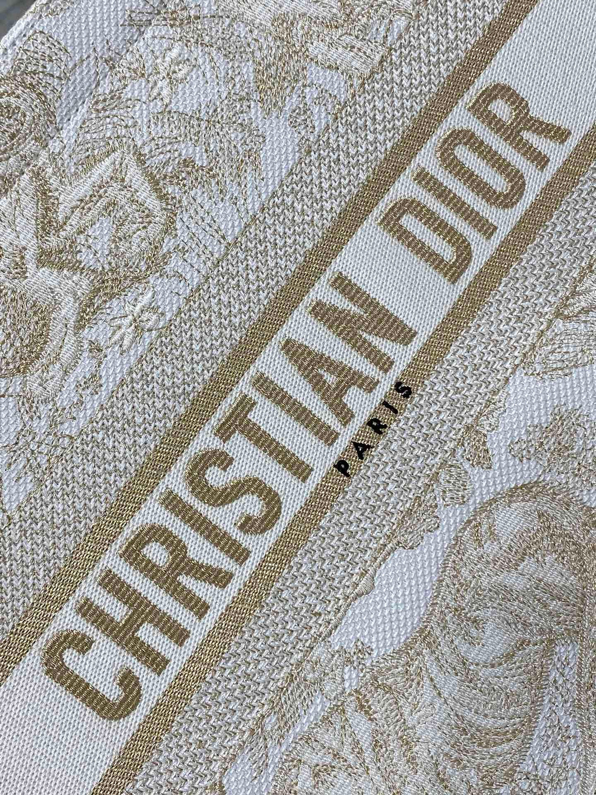 CD Medium Dior Book Tote Tiger Motif White Beige Cotton