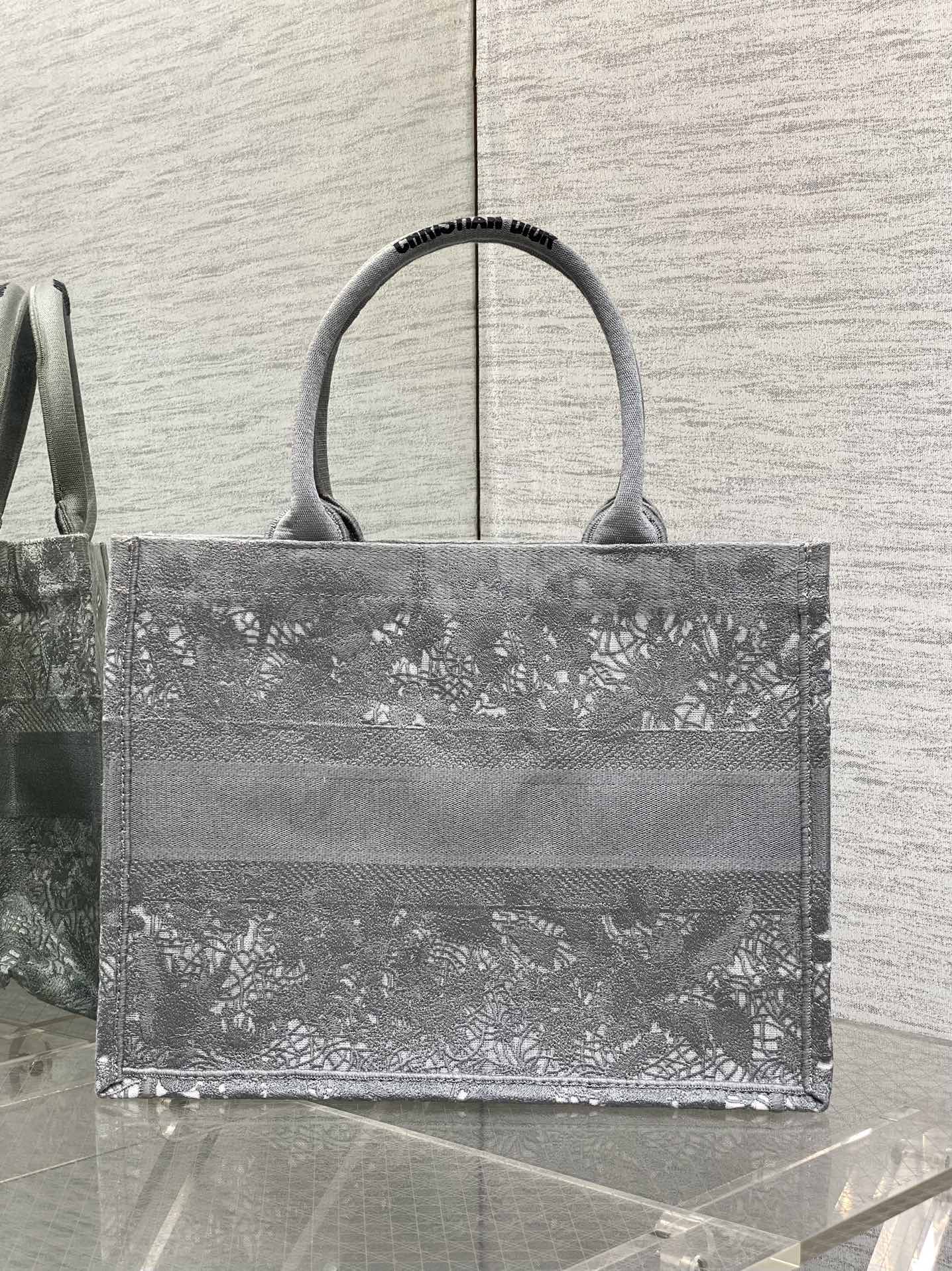 CD Medium Dior Book Tote Scotland’s National Flower Pattern Grey Cotton