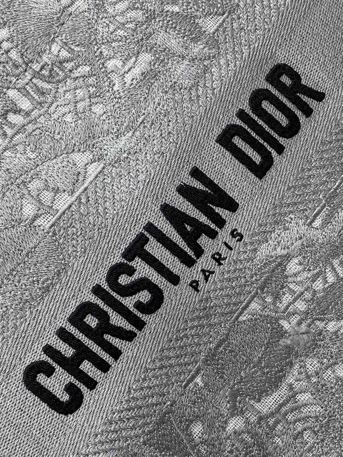 CD Small Dior Book Tote Scotland’s National Flower Pattern Grey Cotton
