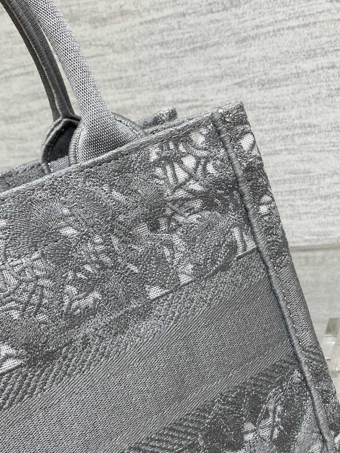CD Small Dior Book Tote Scotland’s National Flower Pattern Grey Cotton