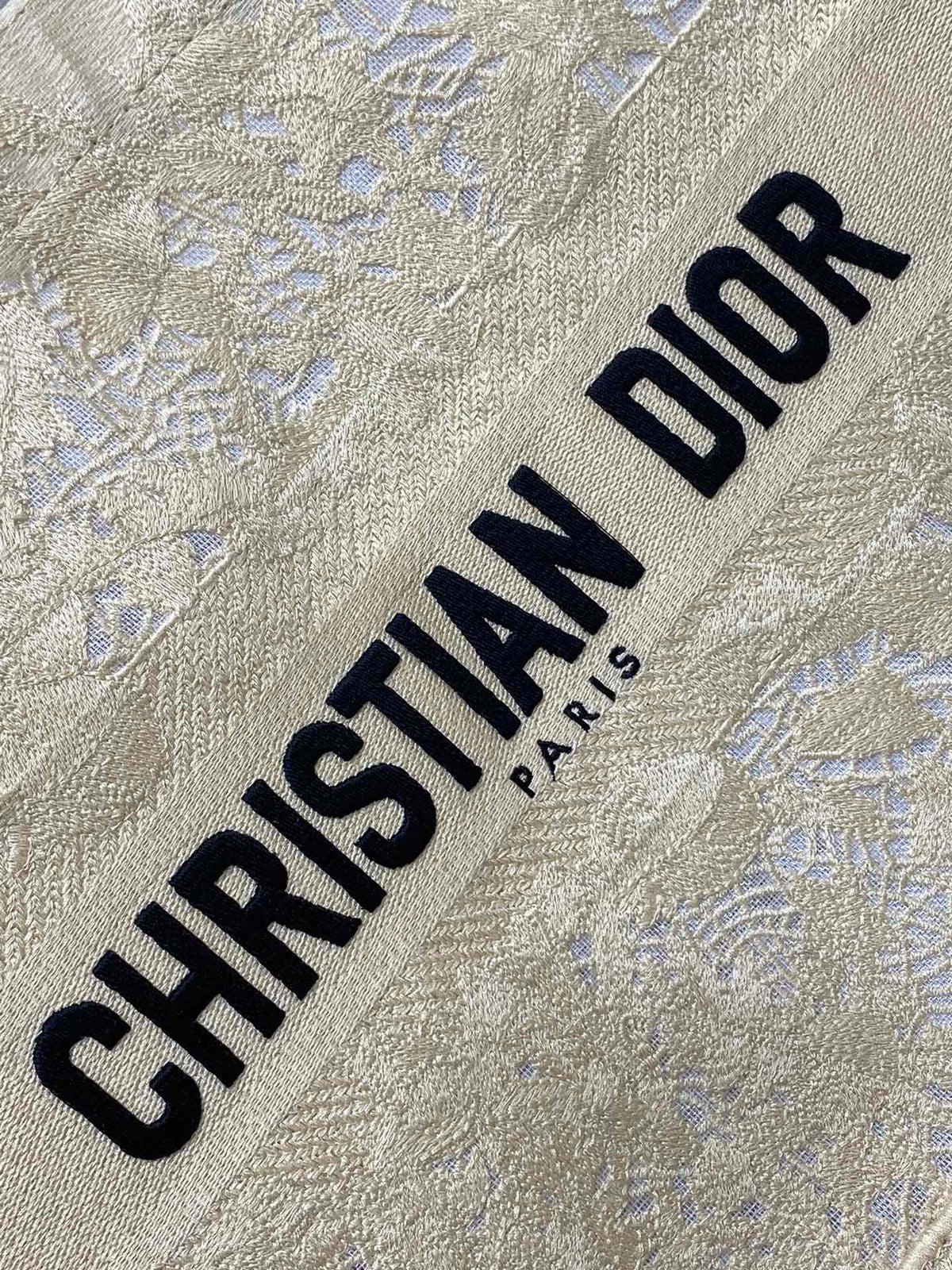CD Small Dior Book Tote Scotland’s National Flower Pattern Beige Cotton