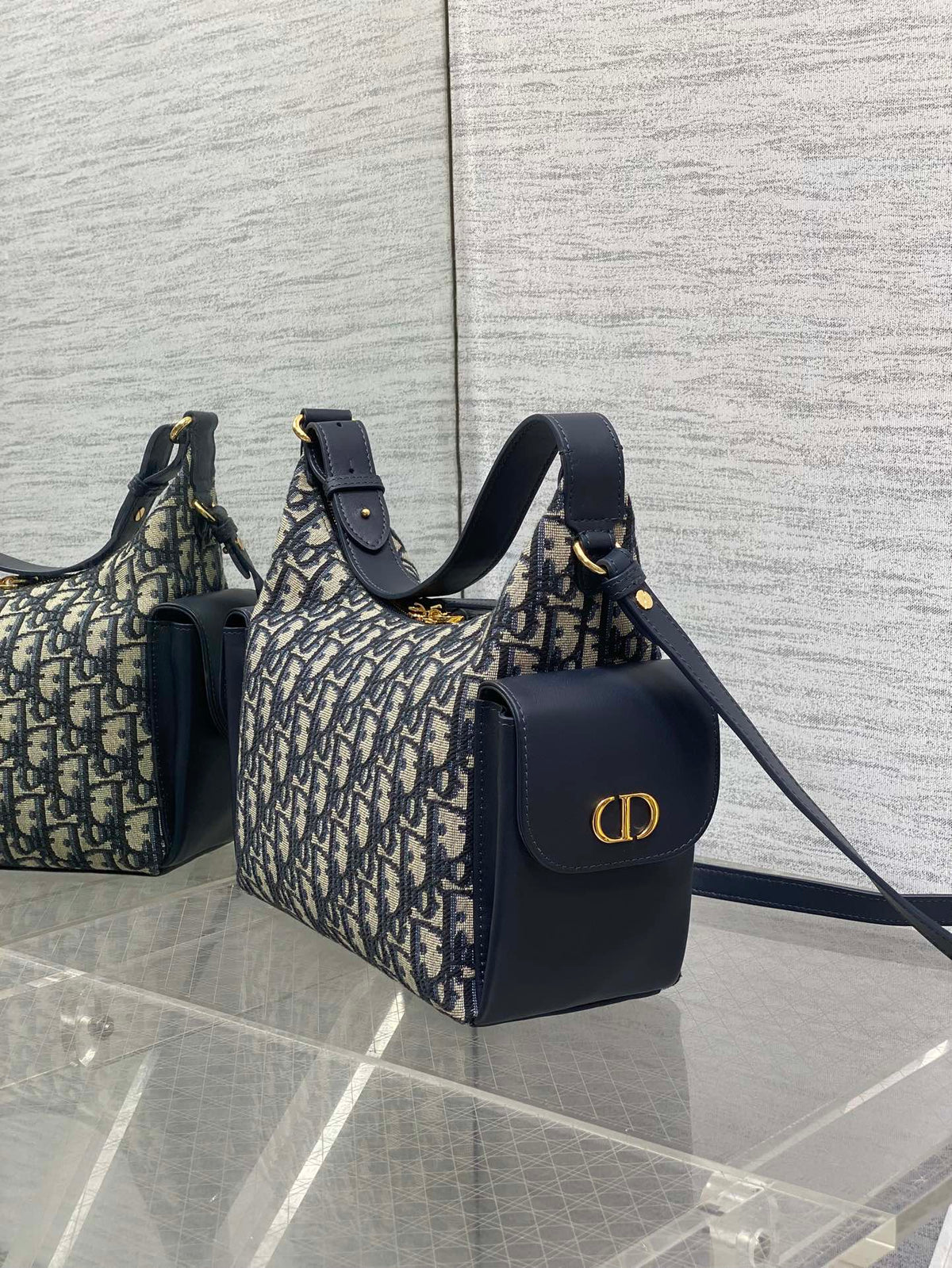 CD Medium Dream Bag 24 Blue Oblique Jacquard and Calfskin