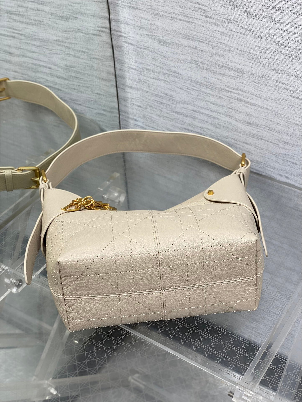Dior 2025 Voyage Bag 23cm Powder Beige Grained Calfskin 267772