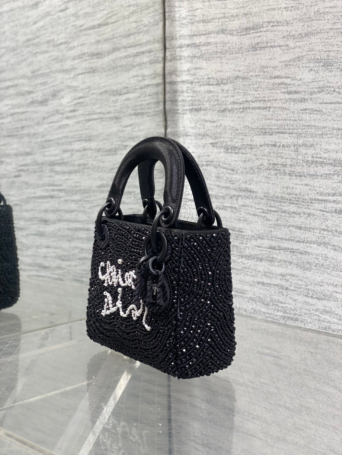Dior 2026 Lady Art Mini Bag 12cm Black Cotton Leather 352144