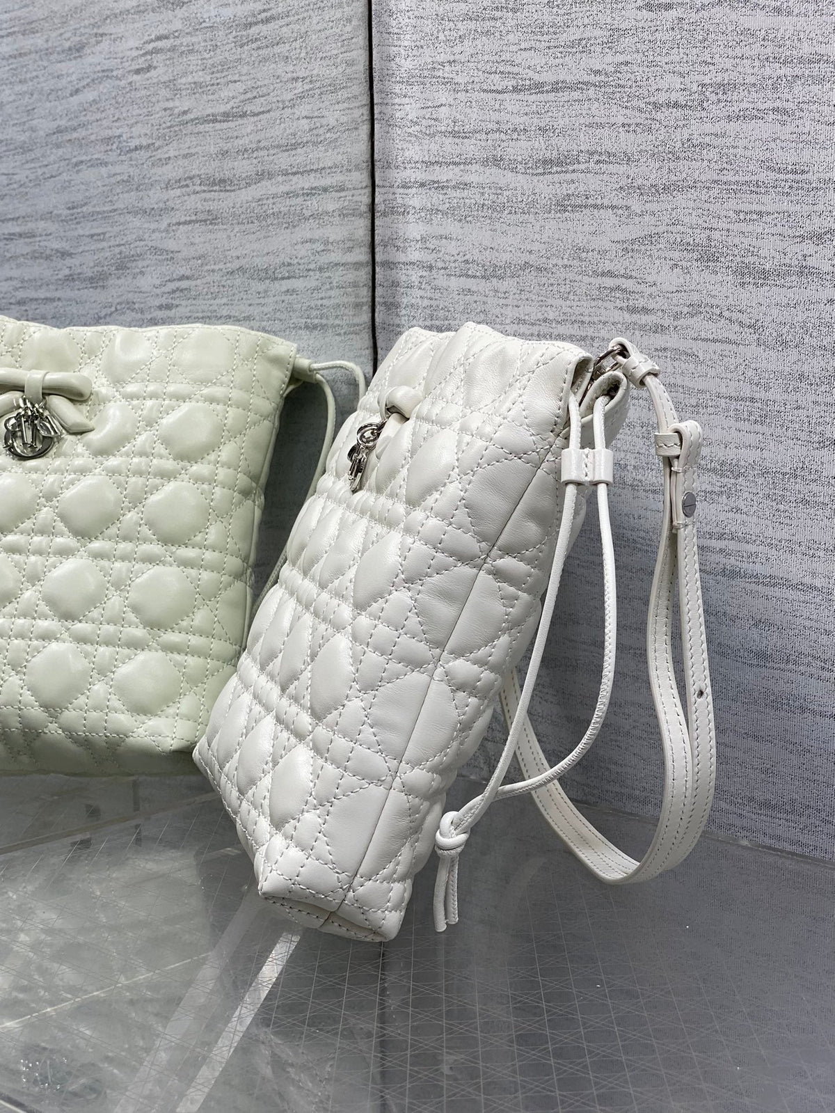 CD Adiorable Mini Bucket Bag White Lambskin 286635