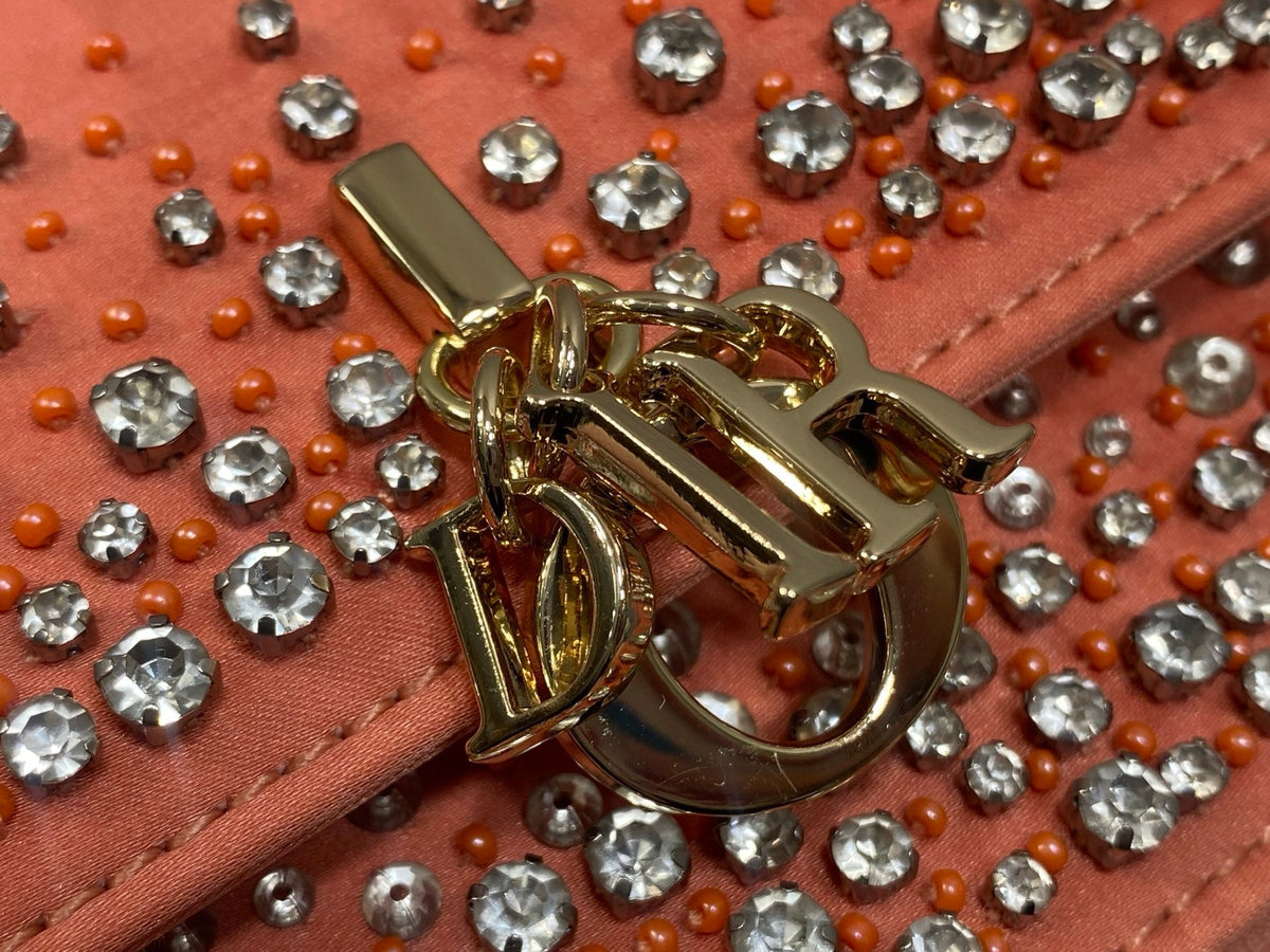 Dior 2026 Crystal Embellishments Lady Bag 24cm Coral Orange Leather 355276