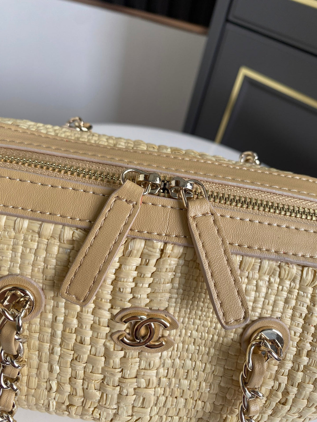 CC 26P AS4474 Mini Bowling Bag 18.5cm Beige Woven