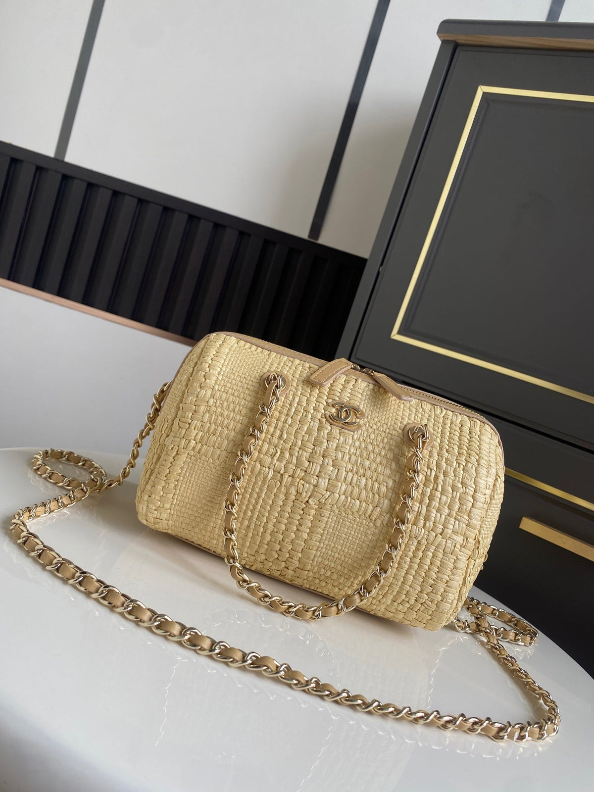 CC 26P AS4474 Mini Bowling Bag 18.5cm Beige Woven