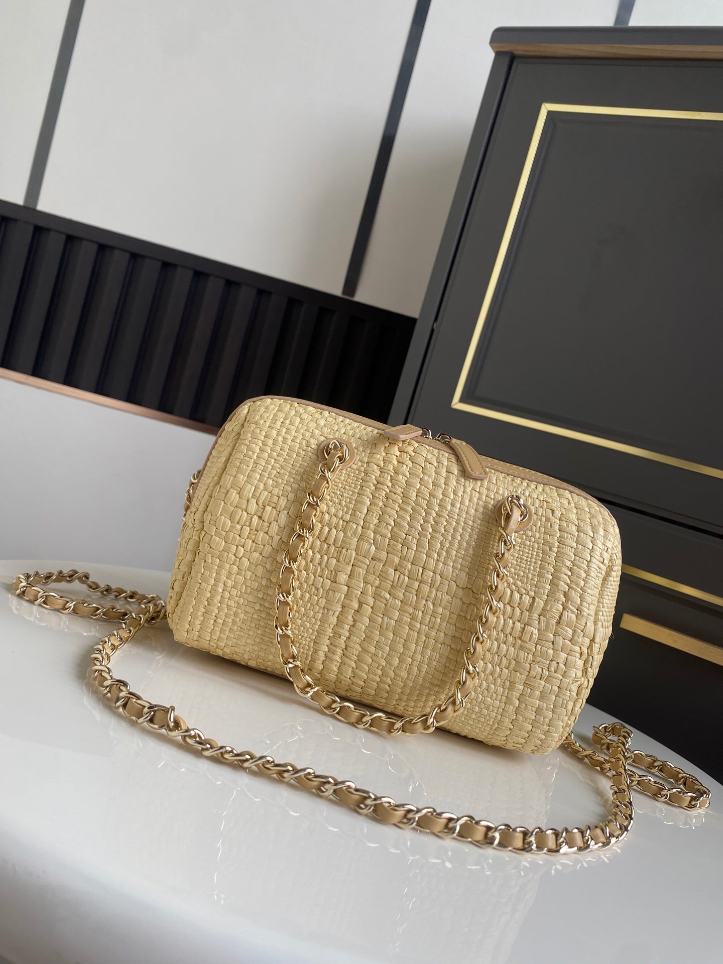 CC 26P AS4474 Mini Bowling Bag 18.5cm Beige Woven