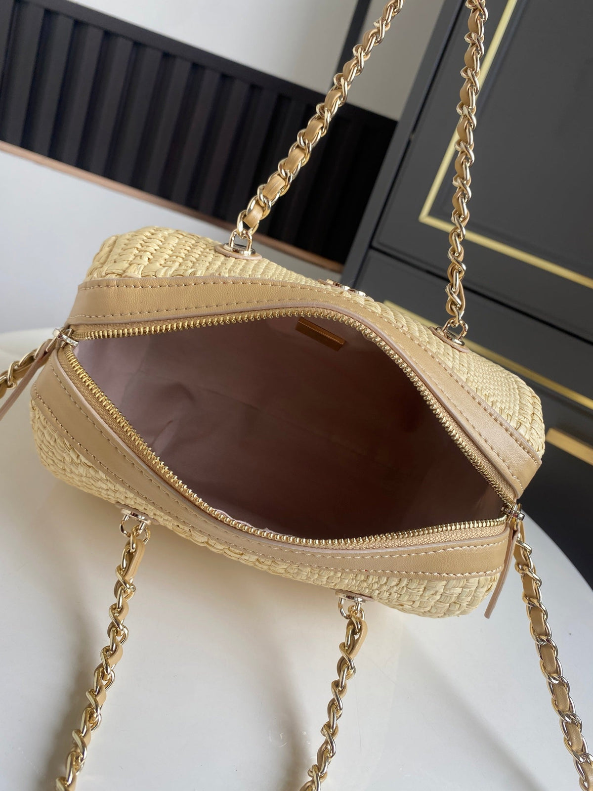 CC 26P AS4474 Mini Bowling Bag 18.5cm Beige Woven