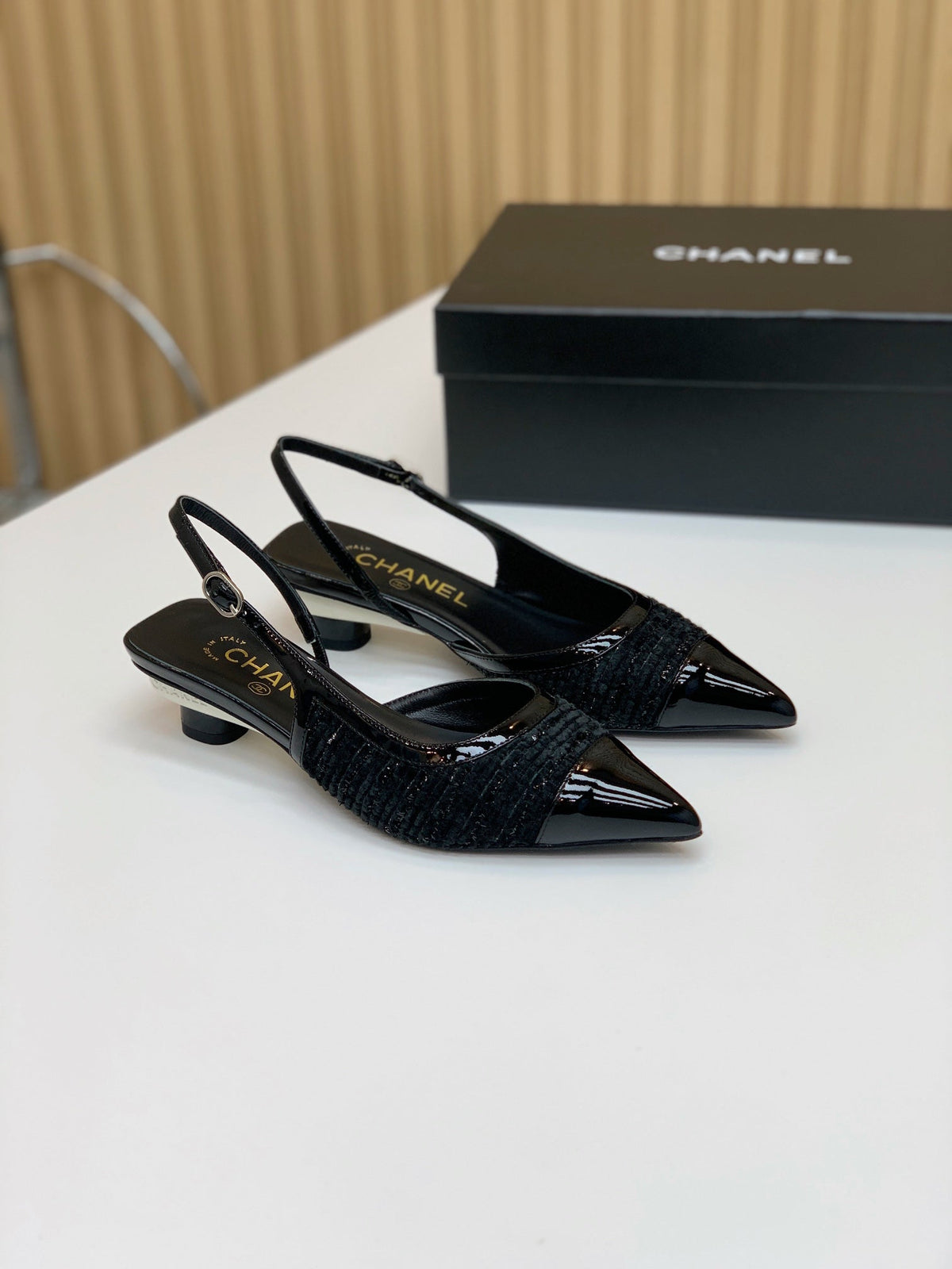 CC 26s Slingback 3.5cm Black Wool Patent Calfskin 792591