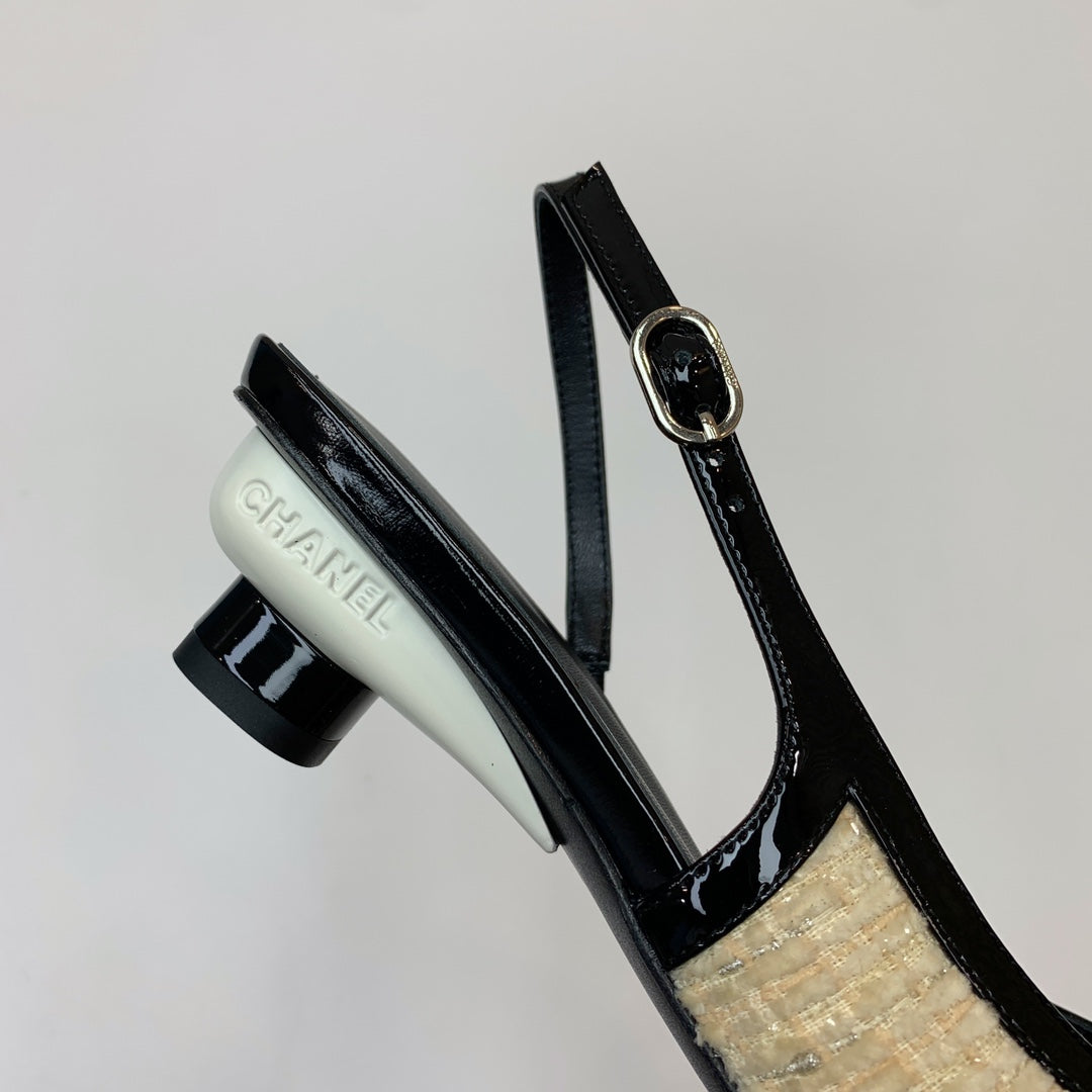 CC 26s Slingback 3.5cm Black Beige Wool Patent Calfskin 792592