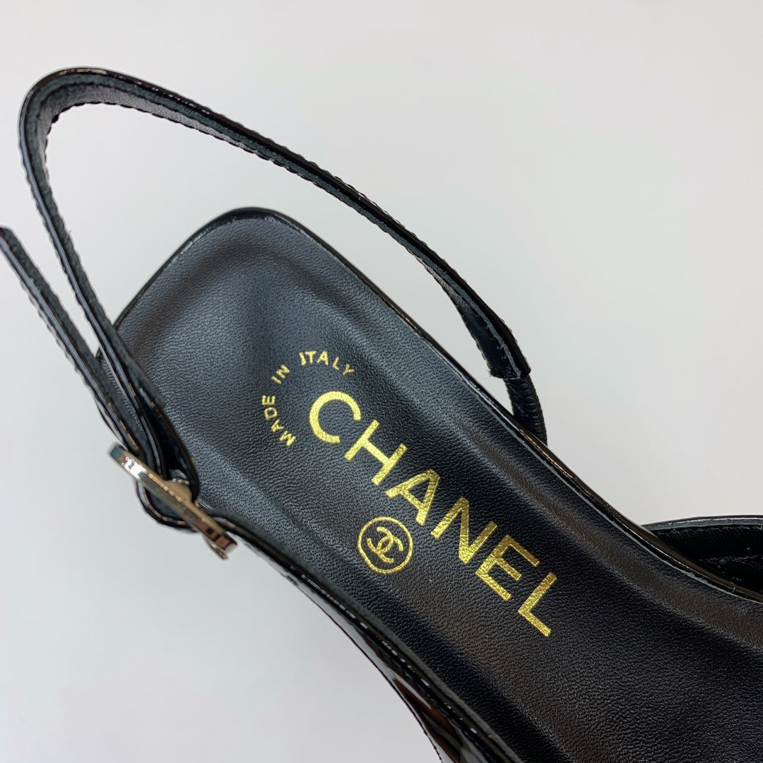 CC 26s Slingback 3.5cm Black Beige Wool Patent Calfskin 792592