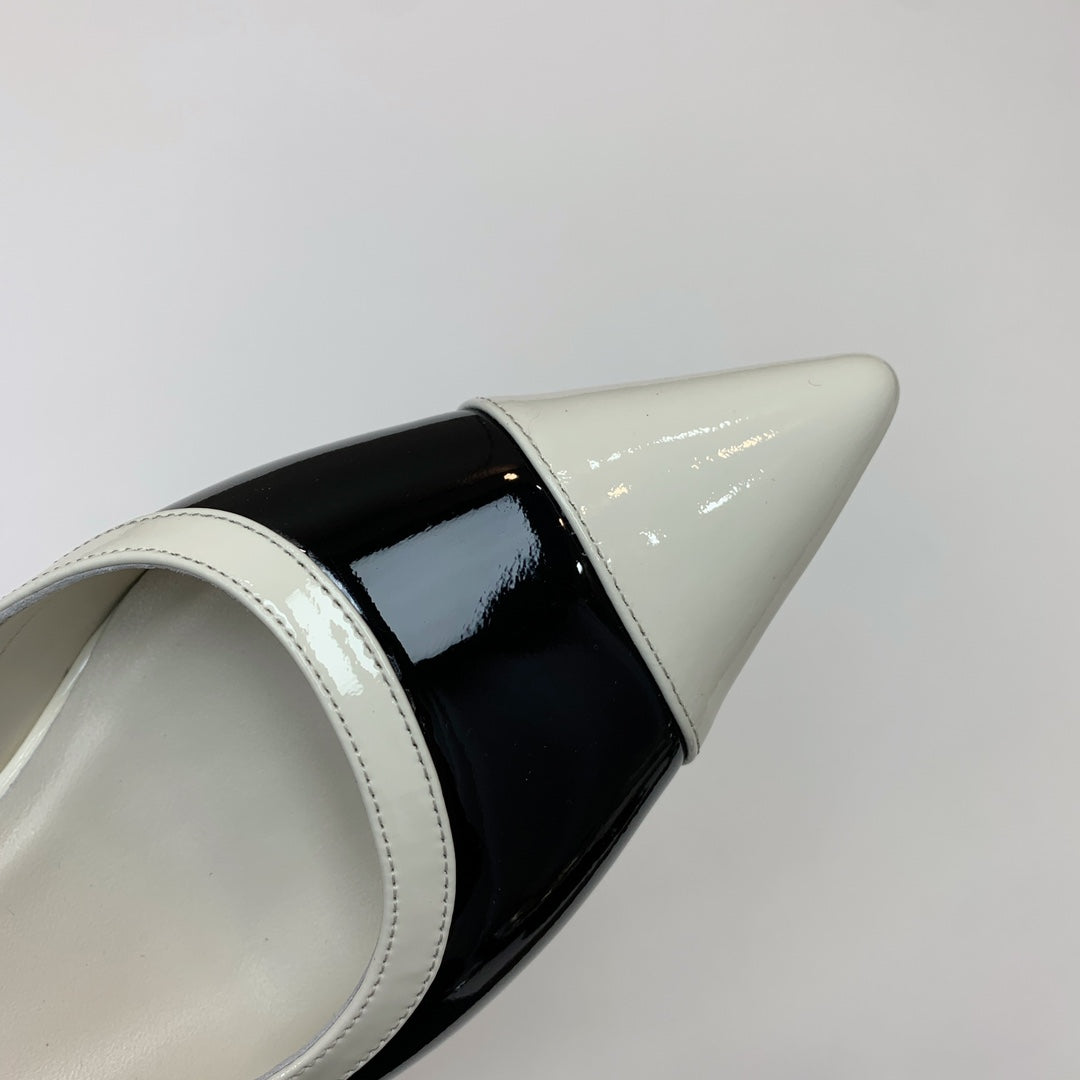 CC 26s Slingback 3.5cm White Black Patent Calfskin 792593