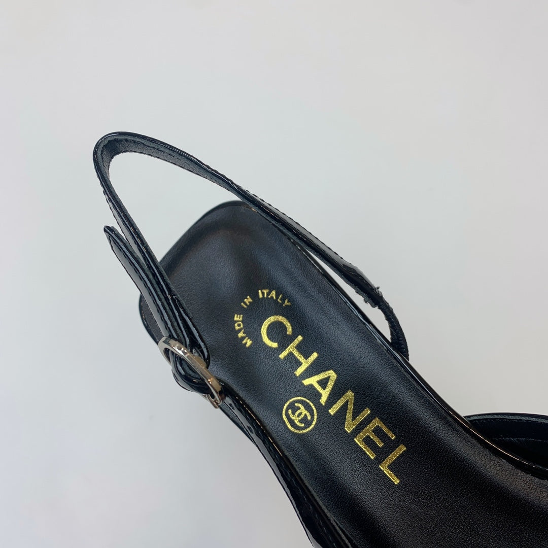 CC 26s Slingback 3.5cm Black White Patent Calfskin 792594