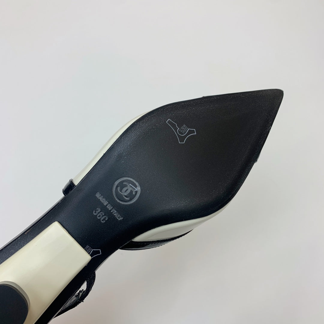 CC 26s Slingback 3.5cm Black White Patent Calfskin 792594