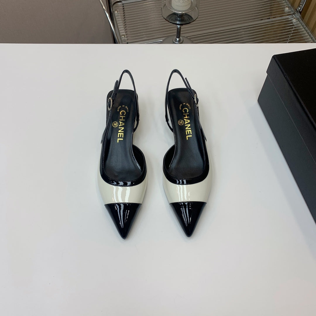 CC 26s Slingback 3.5cm Black White Patent Calfskin 792594