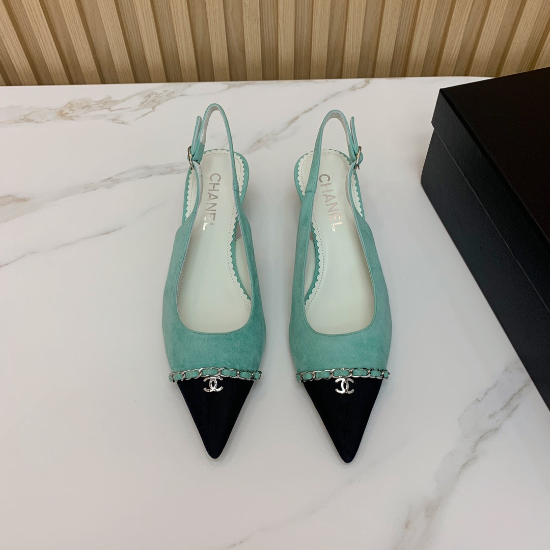 CC 26s Slingback 4.5cm Chain Teal Blue Suede 792603