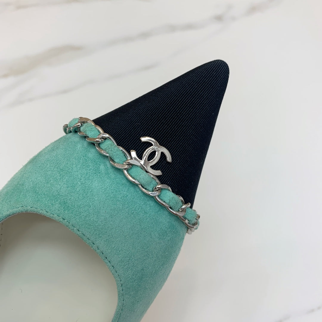CC 26s Slingback 4.5cm Chain Teal Blue Suede 792603