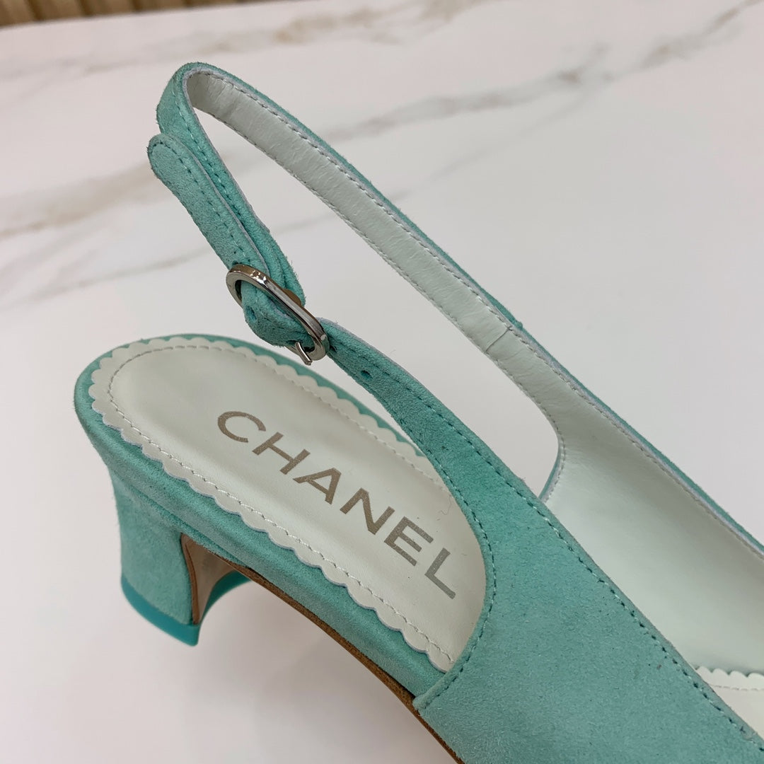CC 26s Slingback 4.5cm Chain Teal Blue Suede 792603