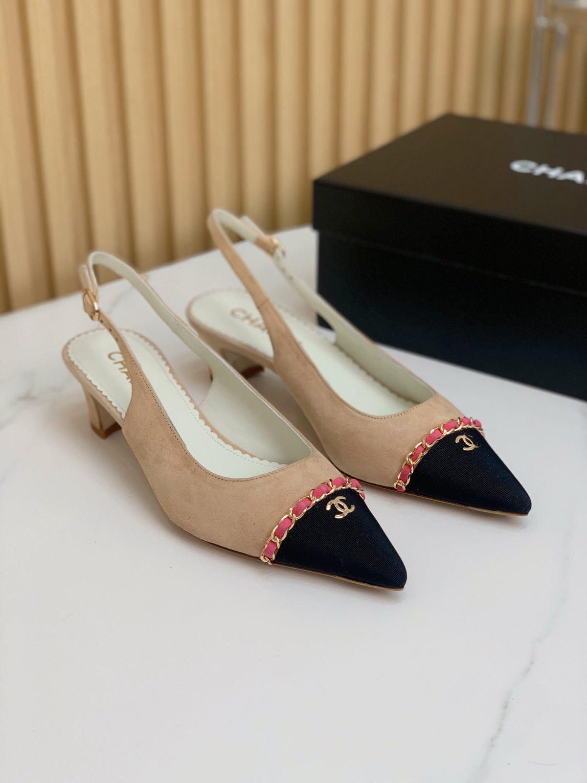 CC 26s Slingback 4.5cm Chain Khahi Suede 792605