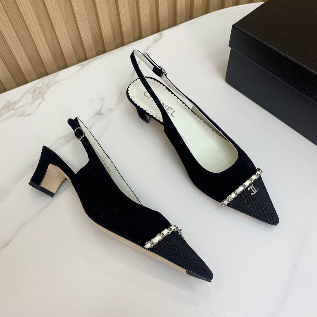 CC 26s Slingback 4.5cm Chain Black Canvas 792606