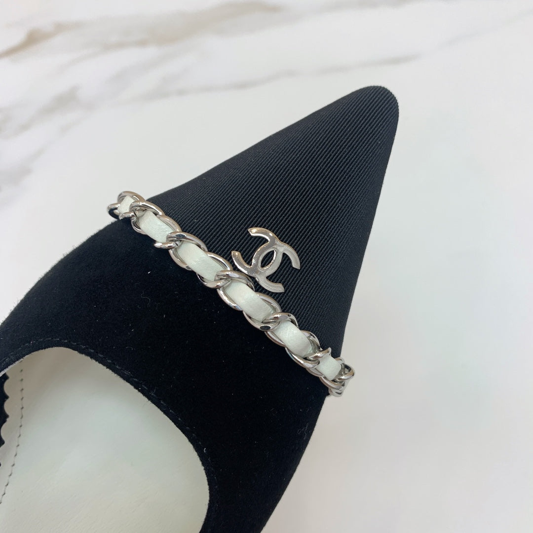 CC 26s Slingback 4.5cm Chain Black Canvas 792606