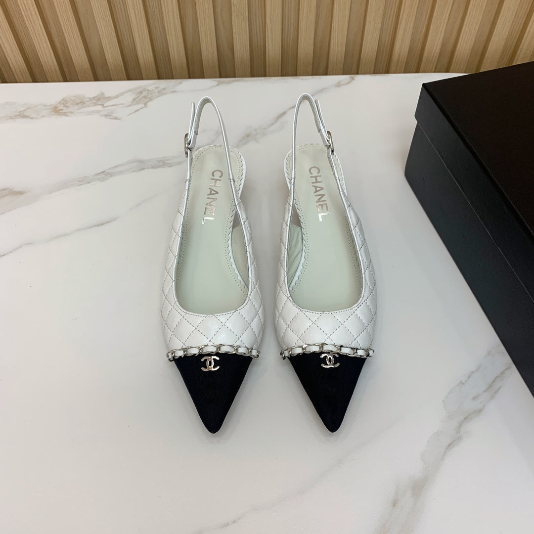 CC 26s Slingback 4.5cm Chain White Quilted Lambskin 792607