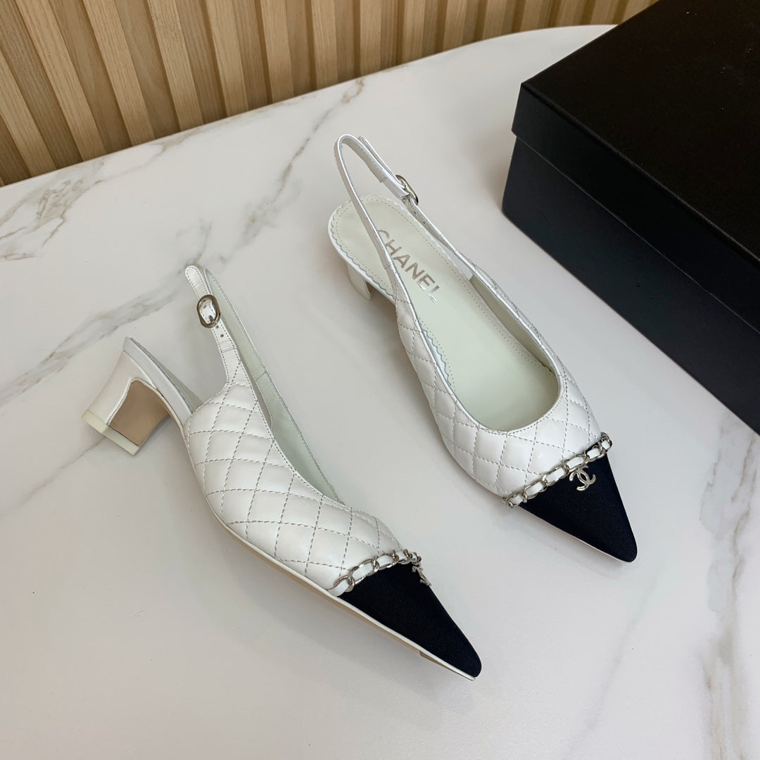 CC 26s Slingback 4.5cm Chain White Quilted Lambskin 792607