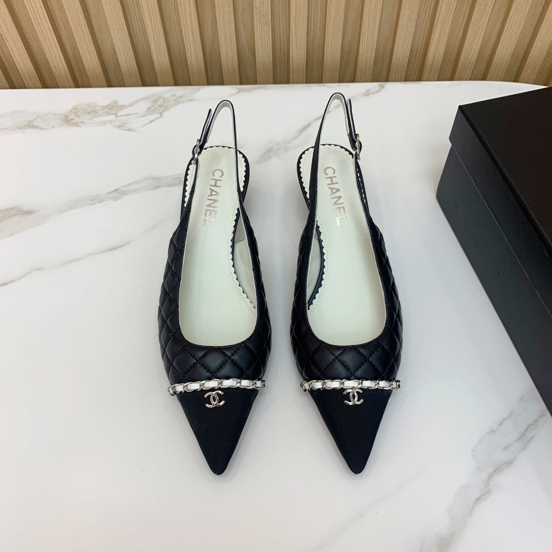 CC 26s Slingback 4.5cm Chain Black Quilted Lambskin 792608