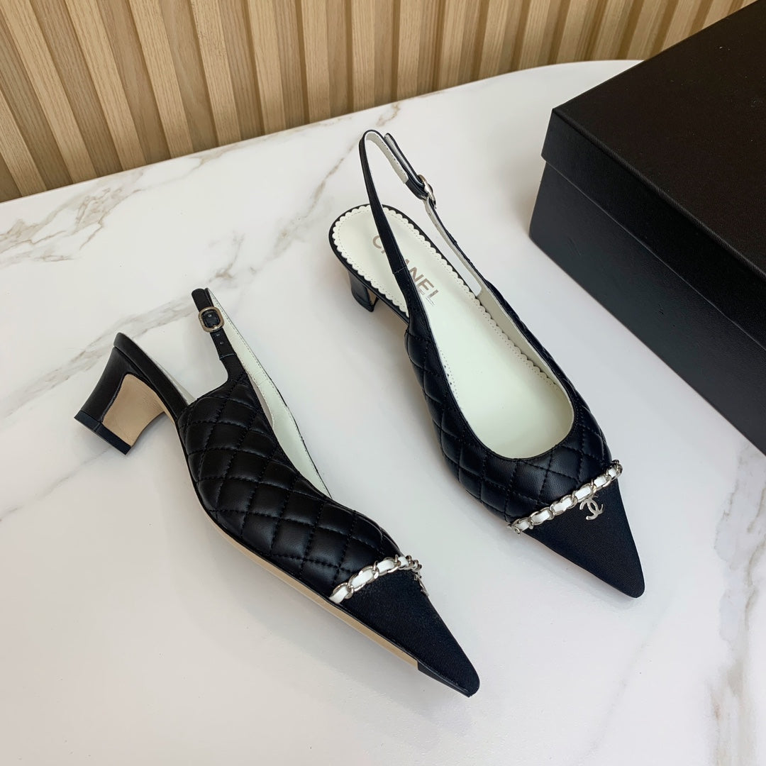 CC 26s Slingback 4.5cm Chain Black Quilted Lambskin 792608