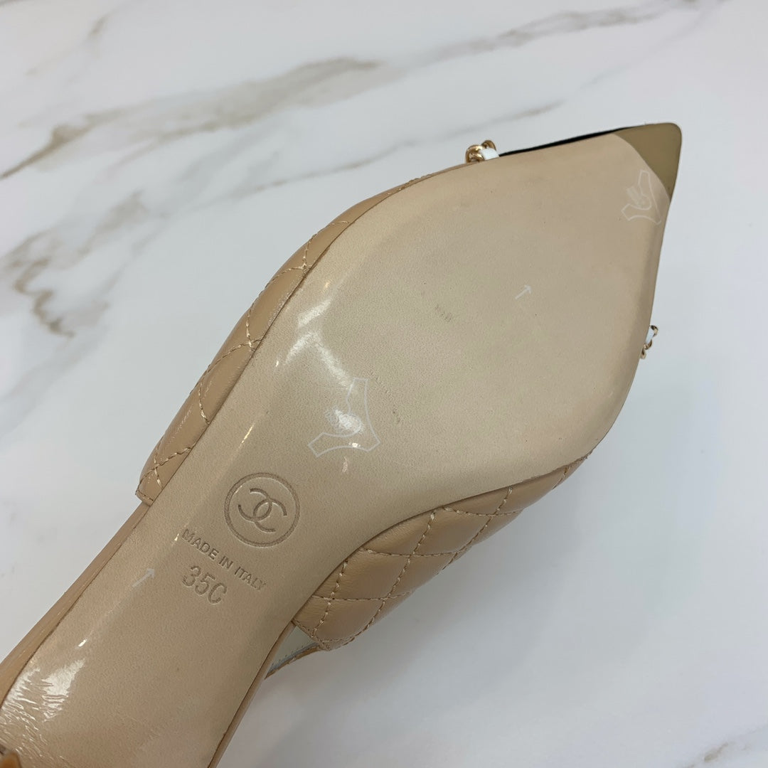 CC 26s Slingback 4.5cm Chain Beige Quilted Lambskin 792609