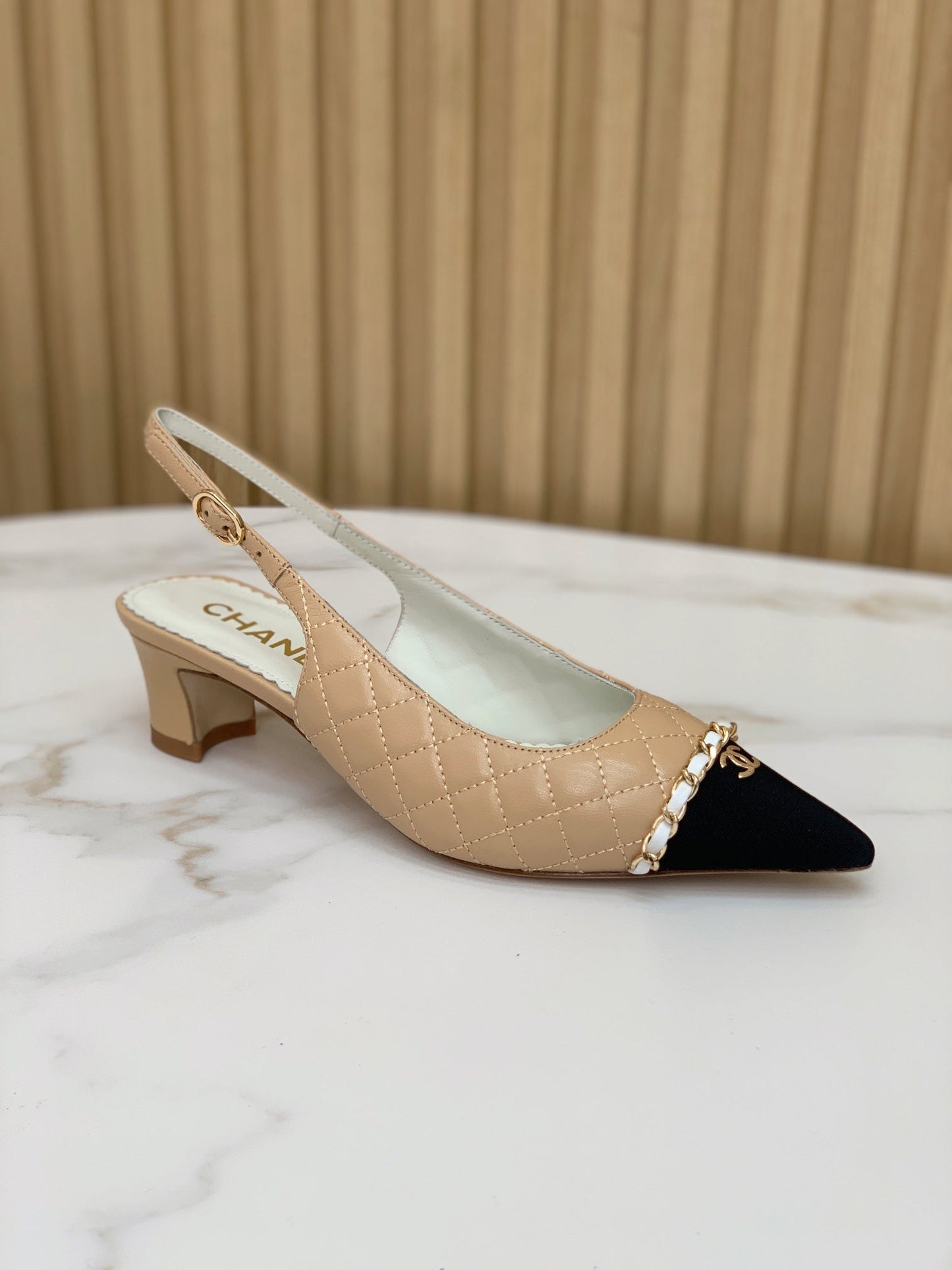 CC 26s Slingback 4.5cm Chain Beige Quilted Lambskin 792609