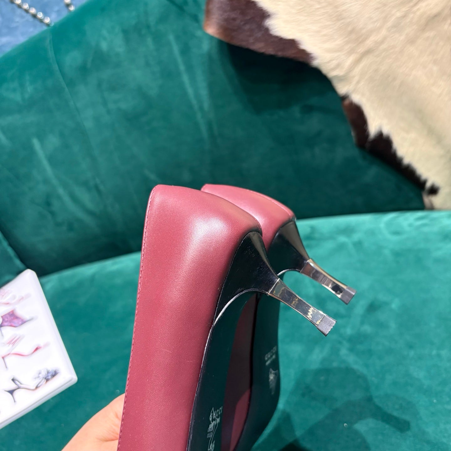 GG Pointed-Toe Slingback Burgundy Leather 741258