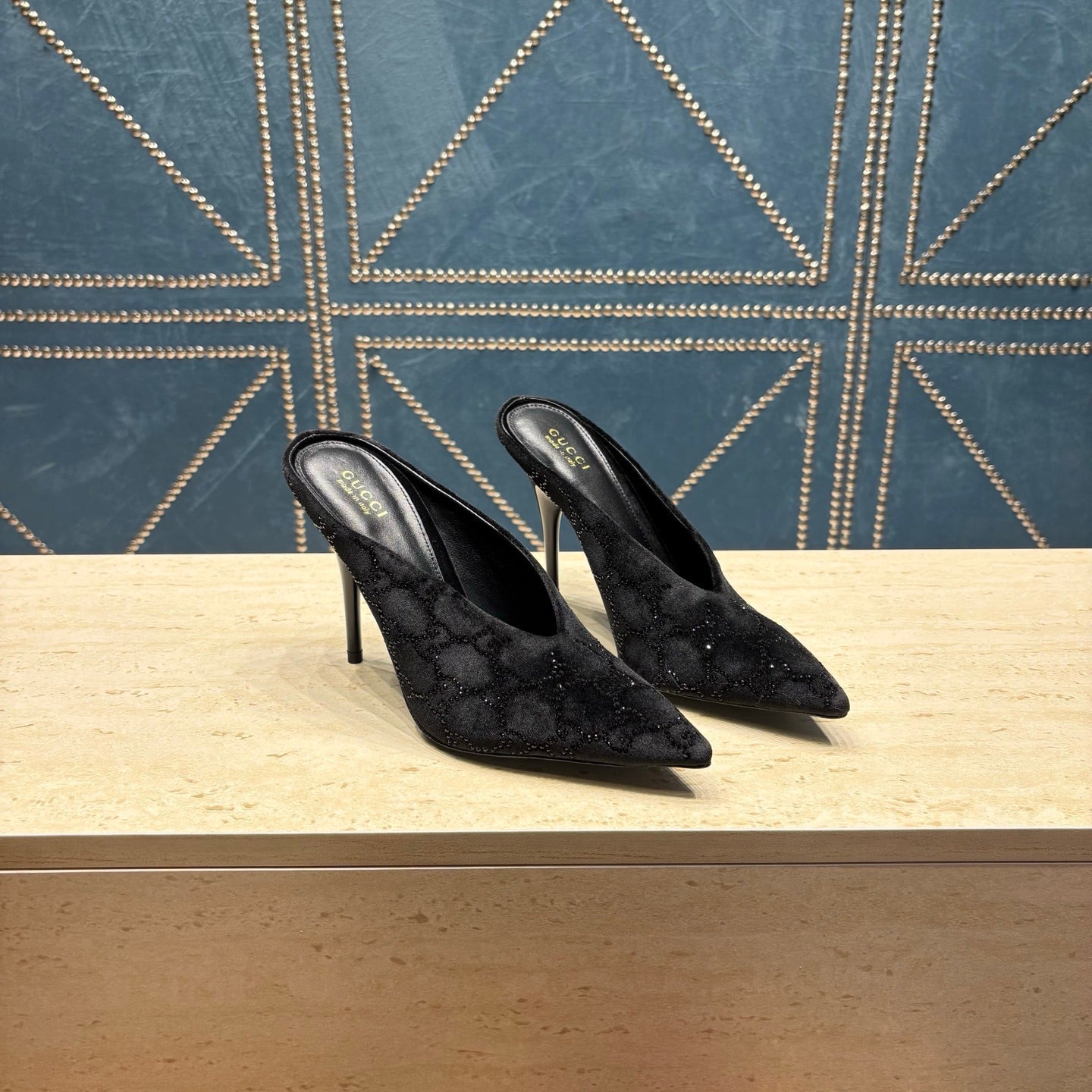 GG High-Heeled Mule 10.5cm Black Velvet 741291