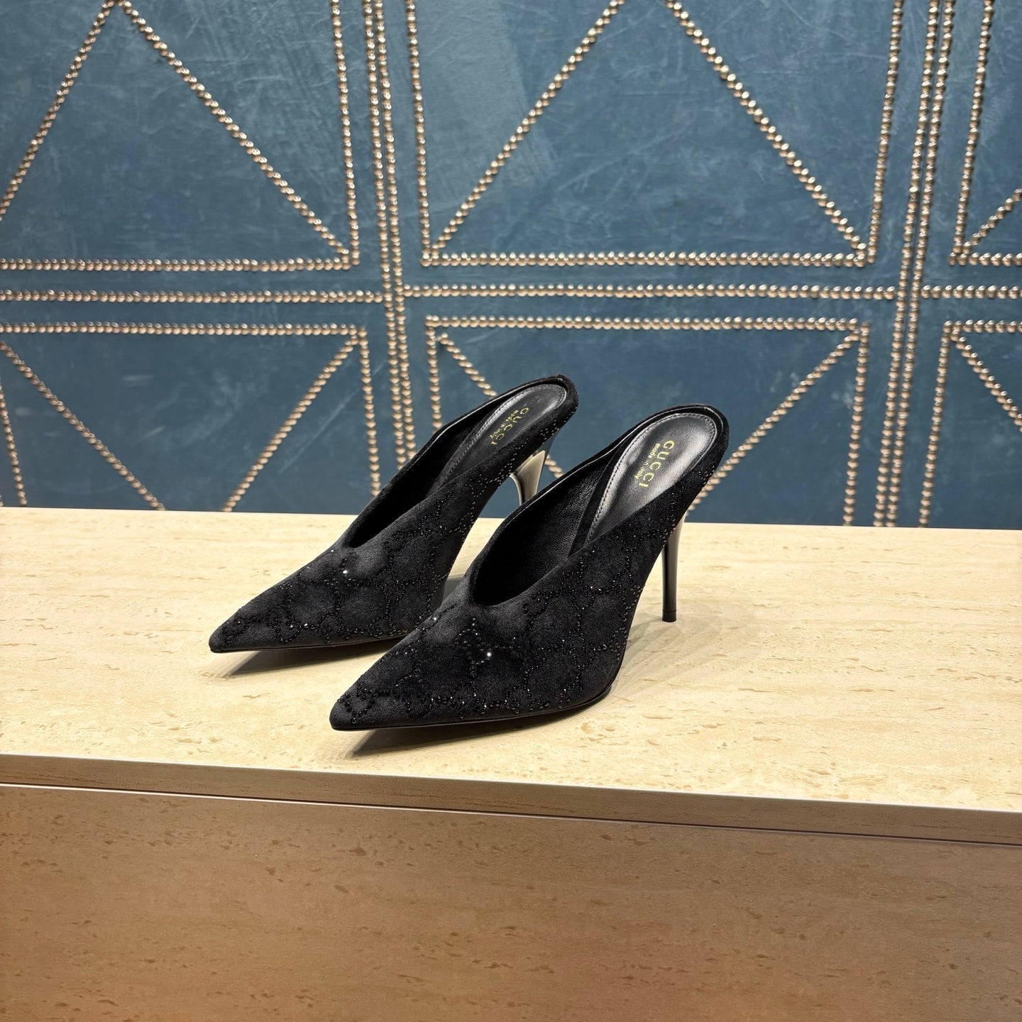 GG High-Heeled Mule 10.5cm Black Velvet 741291