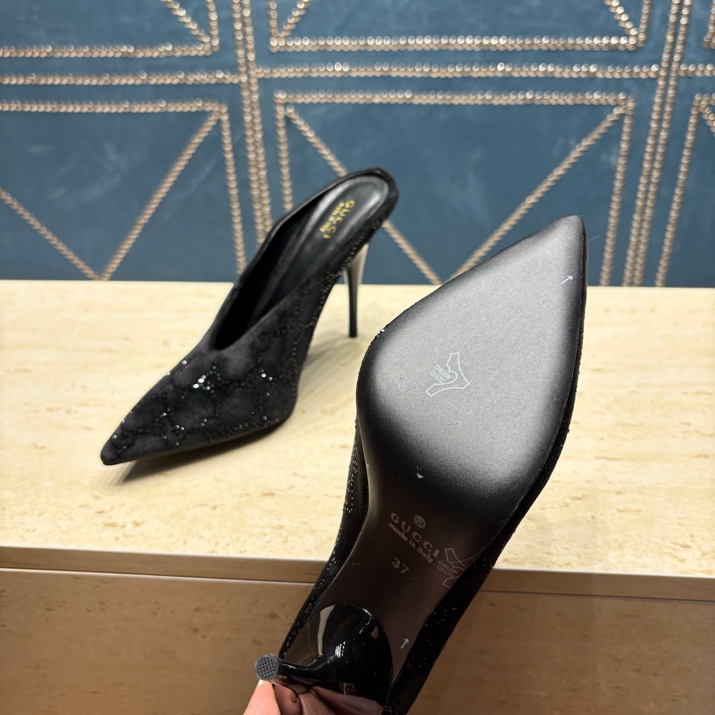 GG High-Heeled Mule 10.5cm Black Velvet 741291