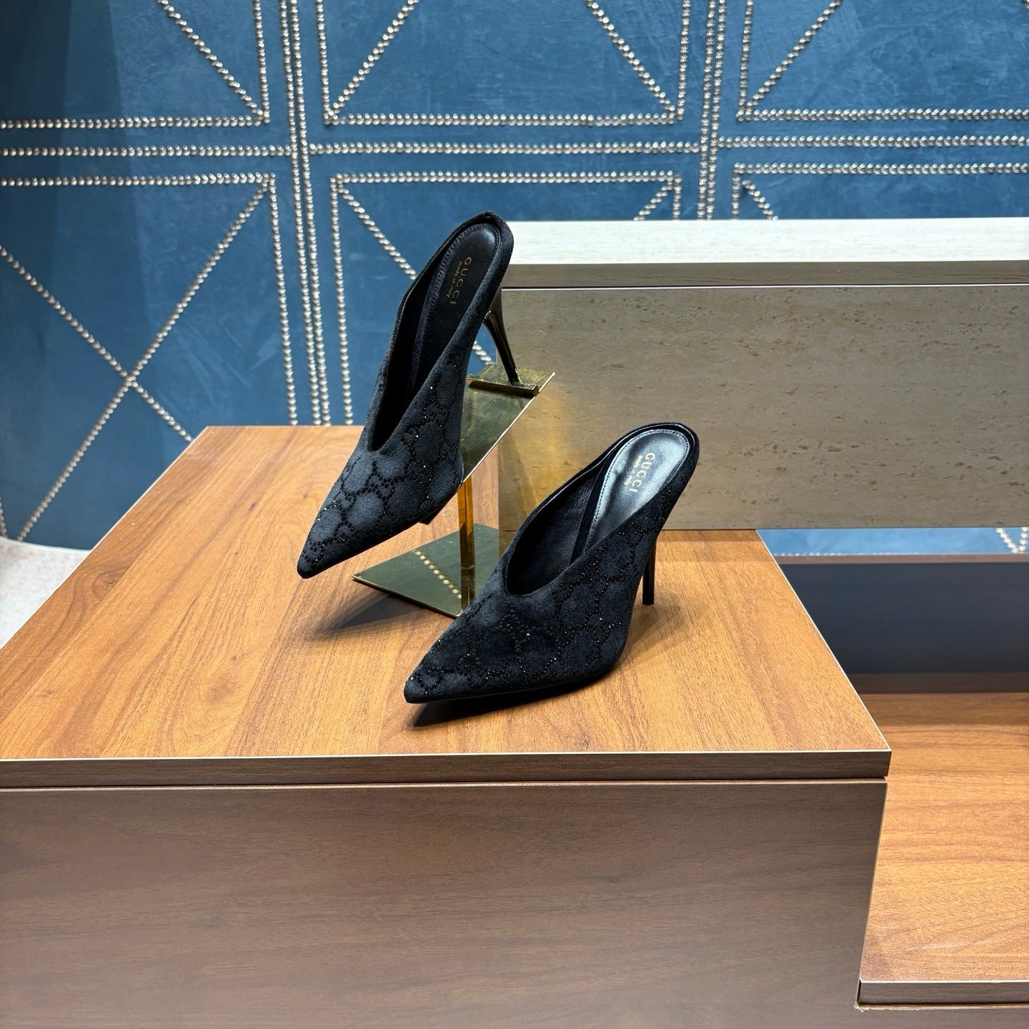 GG High-Heeled Mule 10.5cm Black Velvet 741291