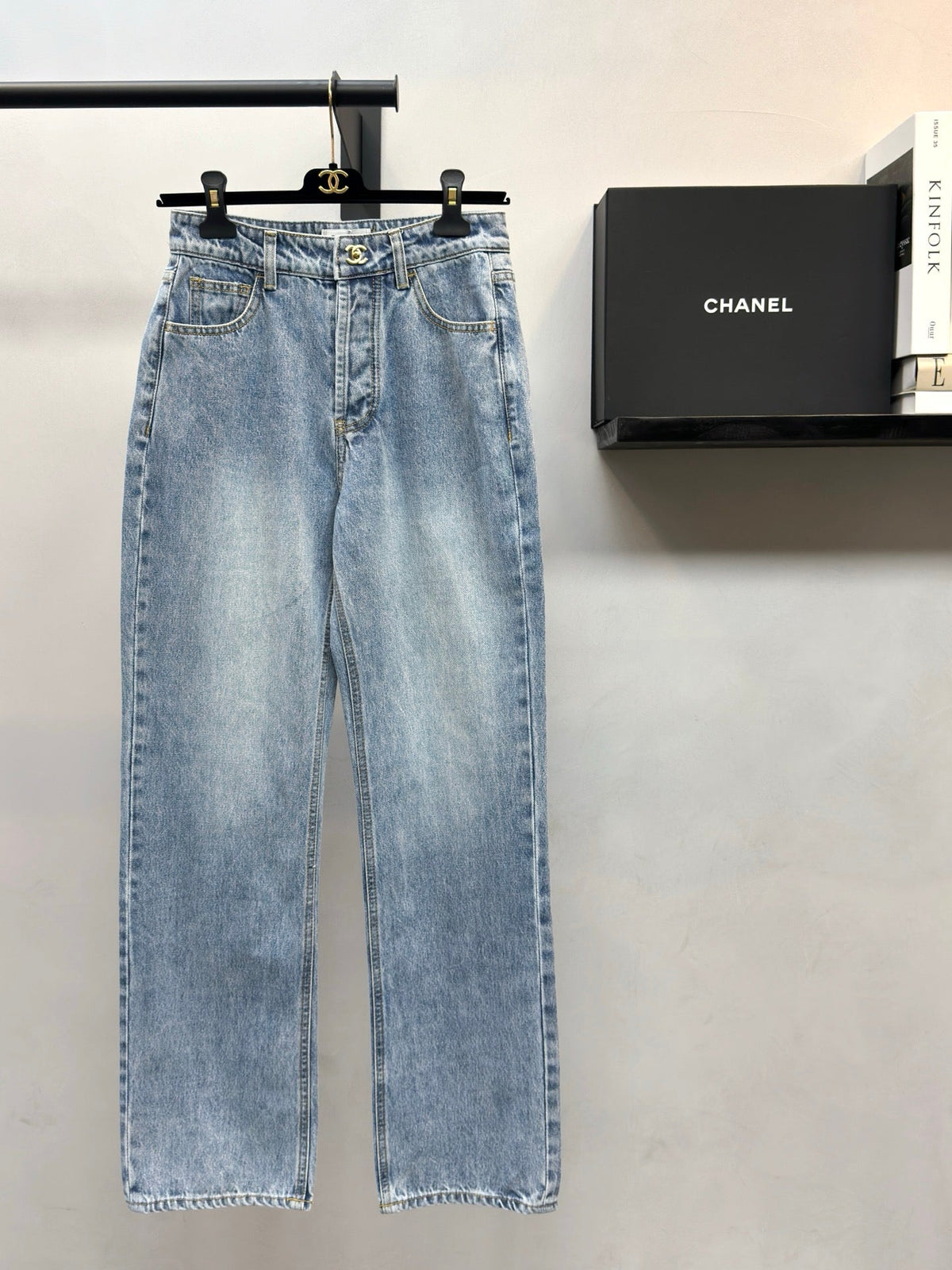CC 26s Twist-Button Straight-Leg Jeans Washed Blue Denim 397722