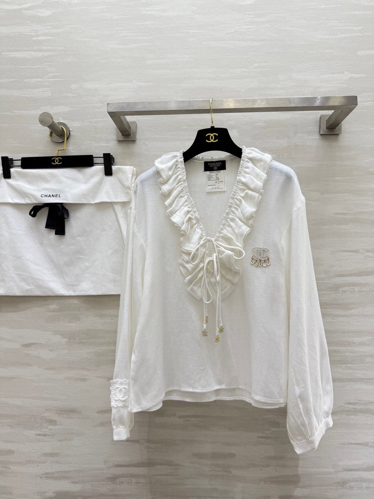 CC Pleated Shirt White Cotton Linen 343303