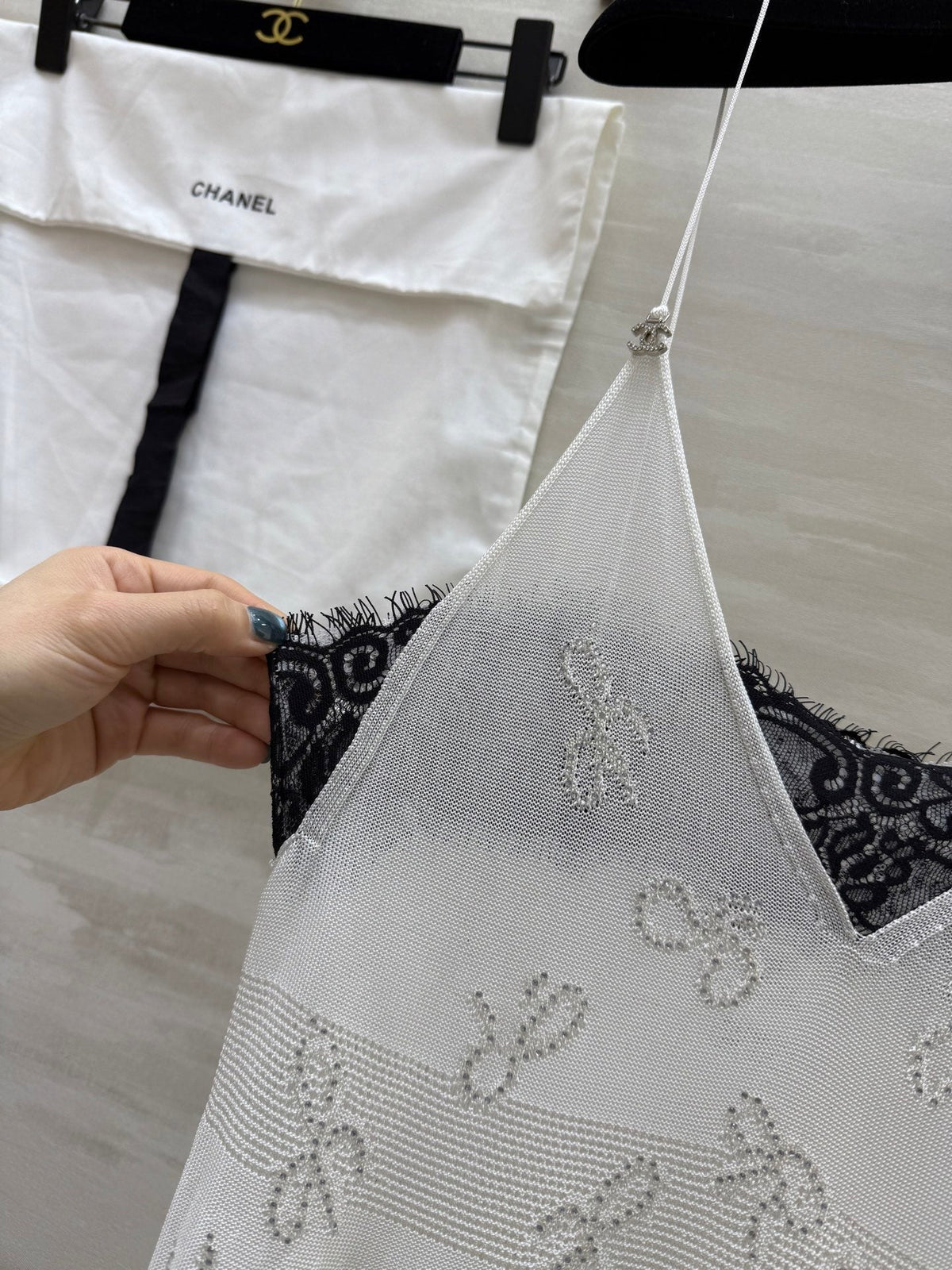 CC Rhinestone Bow Jacquard Embroidered Lace Dress White Cotton 346488