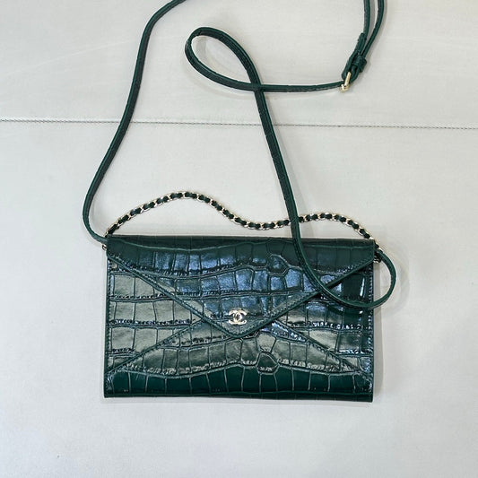 Chanel 26S Clutch With Chain Green Lizard-Embossed Calfskin