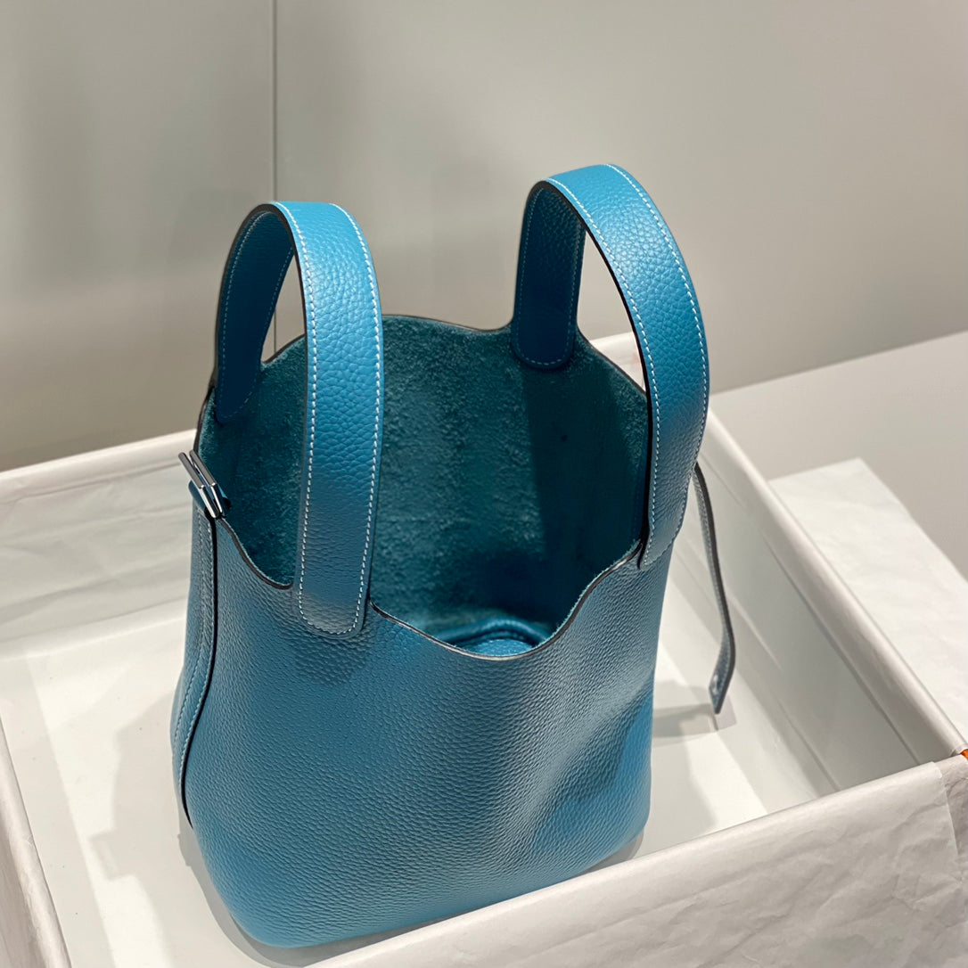 picotin lock blue jean togo leather silver hardware