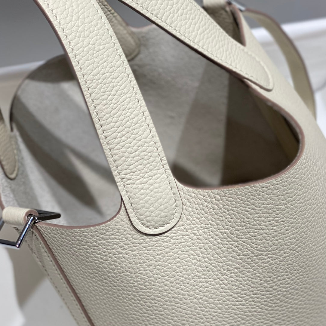 picotin lock ivory togo leather silver hardware
